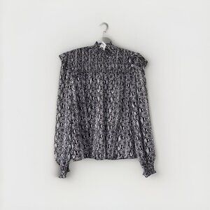 Primark Mock Neck Grey Snake Print Blouse Size 8 US Sheer Smock Neck